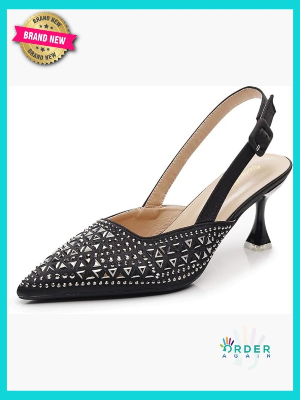 Women's Slingback Pump with Metal Ornament Cushioned Insole Dress Heel 2.5